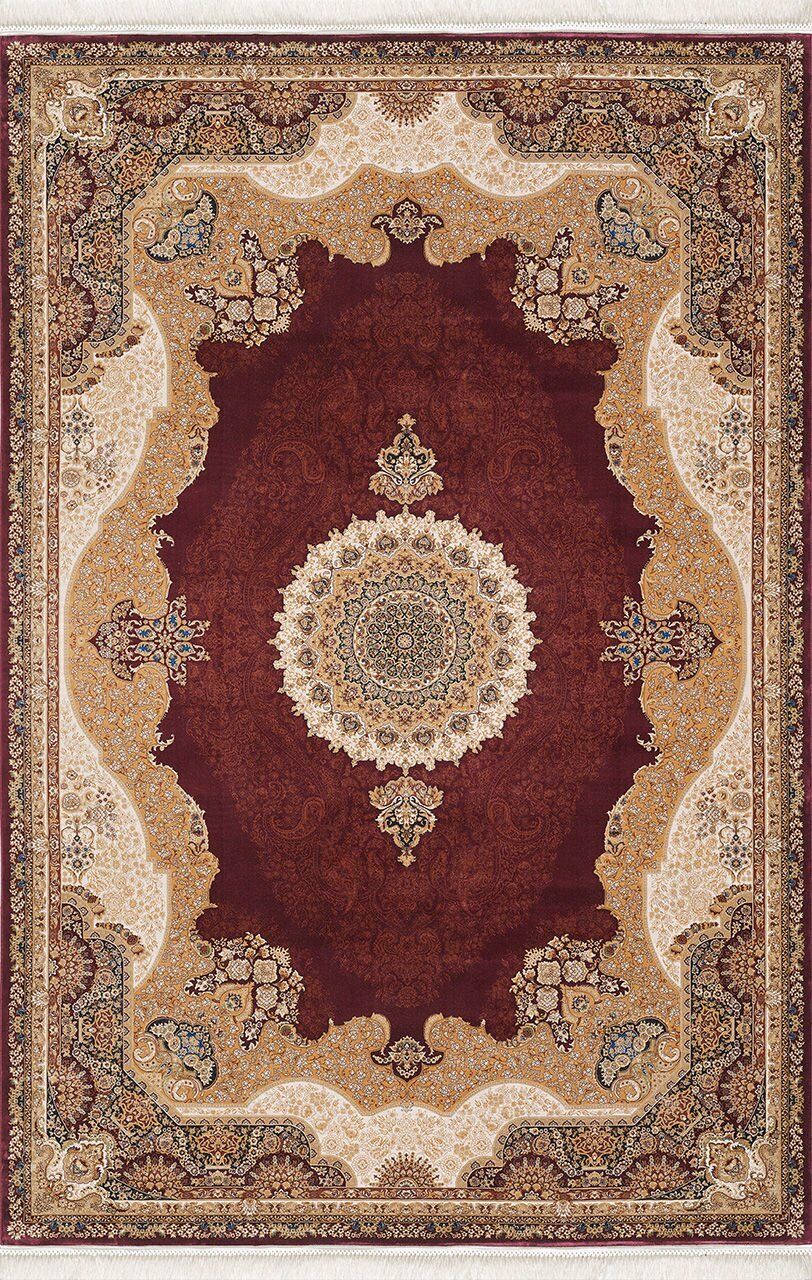 Artemis Halı Silk 5211B Krem Bordo Viskon Çerçeveli Klasik Oturma Odası ve Salon Halısı