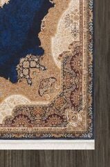 Artemis Halı Silk 5211C Krem Lacivert Viskon Çerçeveli Klasik Oturma Odası ve Salon Halısı