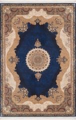 Artemis Halı Silk 5211C Krem Lacivert Viskon Çerçeveli Klasik Oturma Odası ve Salon Halısı
