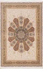 Artemis Halı Silk 5213A Krem Bej Viskon Çerçeveli Klasik Oturma Odası ve Salon Halısı