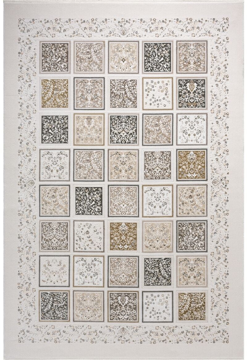 Elexus Halı Woolly 4145 Krem Akrilik Viskon Yumuşak Dokulu Modern Halı