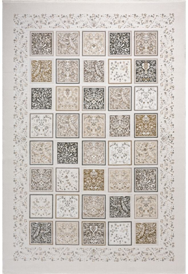 Elexus Halı Woolly 4145 Krem Akrilik Viskon Yumuşak Dokulu Modern Halı