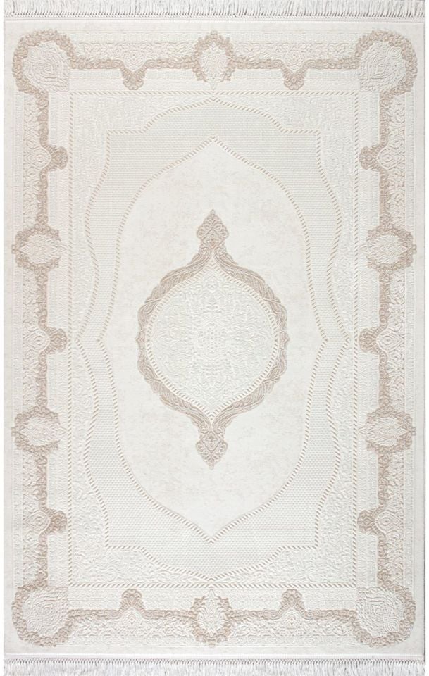 Artemis Halı Vanessa 3080A Bej Krem Akrilik Polyester Çerçeveli Modern Halı