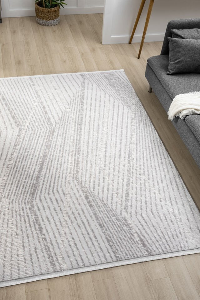 Seyran Halı Lima 0558 Gri Akrilik Pamuk Taban Modern Saçaklı Halı