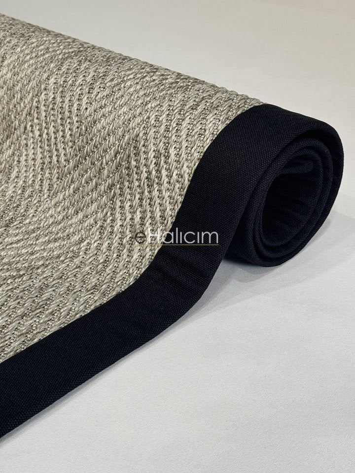 eHalıcım Bombay 665 Gri Kolay Temizlenir Hav Tozu Vermeyen Bordürlü Balık Sırtı Sisal Halı