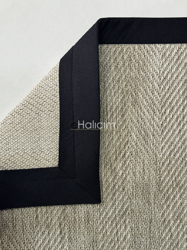 eHalıcım Bombay 665 Gri Kolay Temizlenir Hav Tozu Vermeyen Bordürlü Balık Sırtı Sisal Halı