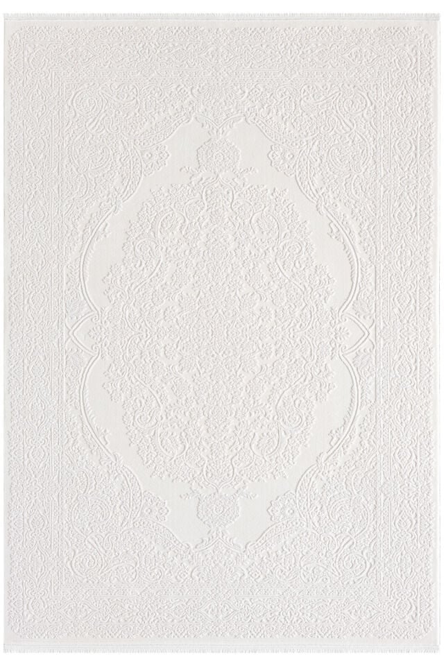 Seyran Halı Lima 0561 Krem Akrilik Çerçeveli Pamuk Taban Klasik Saçaklı Halı