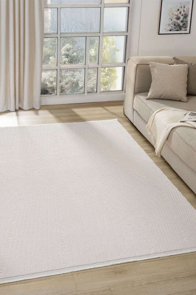 Seyran Halı Lima 0558 Krem Akrilik Pamuk Taban Modern Saçaklı Halı