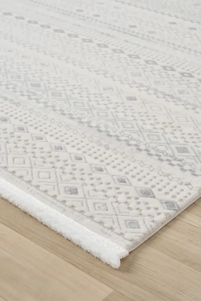 Seyran Halı Ahlat 7050 Gri Akrilik Dokuma Taban Saçaklı Modern Şık Halı