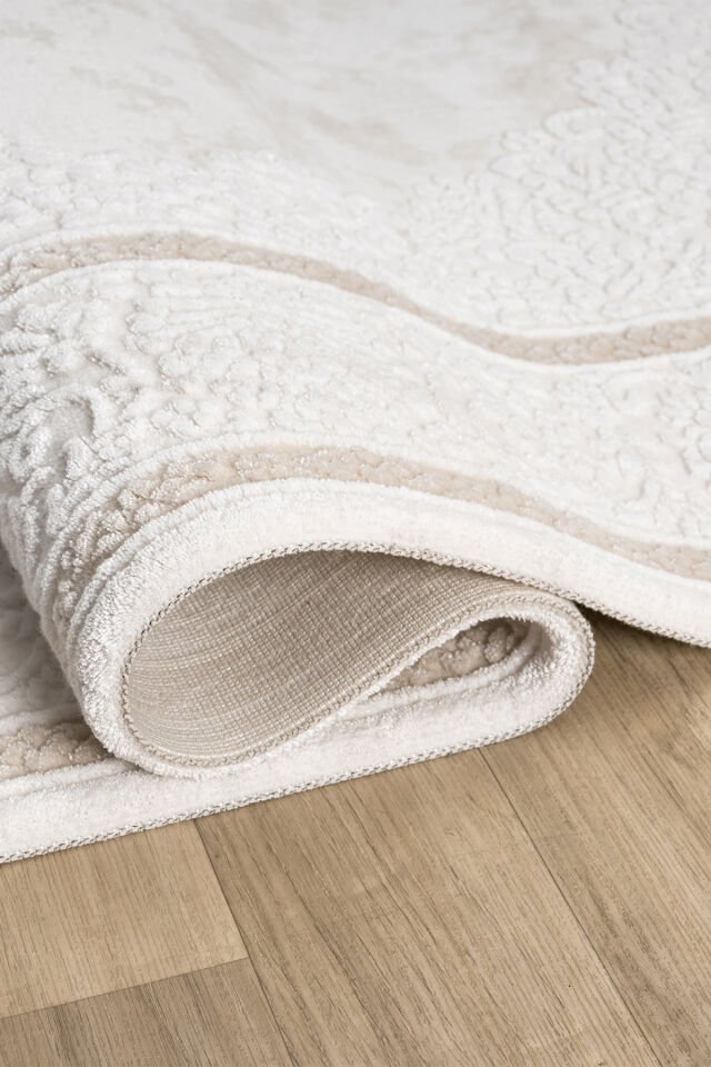 Seyran Halı Lima 0562 Bej Akrilik Çerçeveli Pamuk Taban Modern Saçaklı Halı