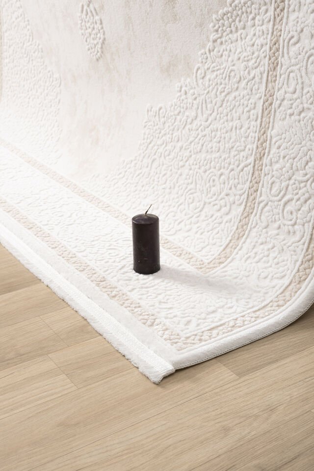 Seyran Halı Lima 0562 Bej Akrilik Çerçeveli Pamuk Taban Modern Saçaklı Halı