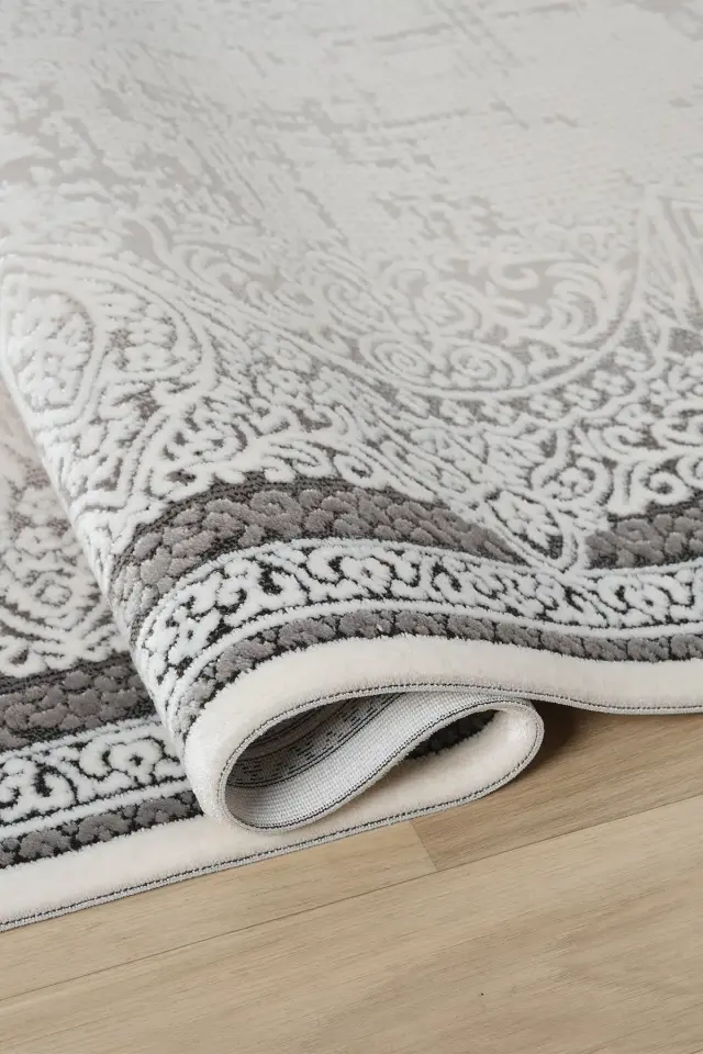 Seyran Halı Ahlat 7051 Antrasit  Akrilik Çerçeveli Dokuma Taban Saçaklı Modern Şık Halı