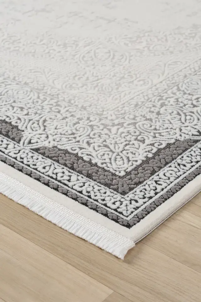 Seyran Halı Ahlat 7051 Antrasit  Akrilik Çerçeveli Dokuma Taban Saçaklı Modern Şık Halı