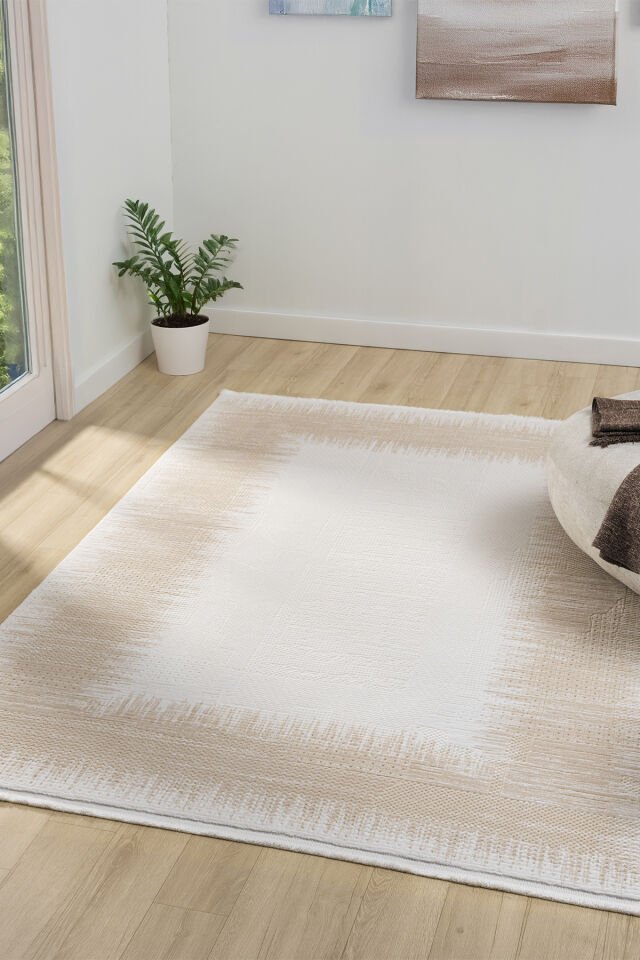 Seyran Halı Lima 0560 Bej Akrilik Pamuk Taban Modern Saçaklı Halı