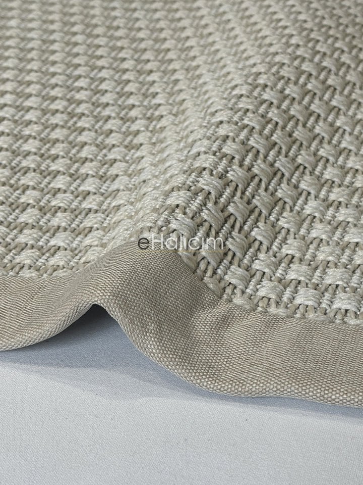 eHalıcım Bombay 666 Krem Temizlenir Hav Tozu Vermeyen Bordürlü Balık Sırtı Sisal Halı