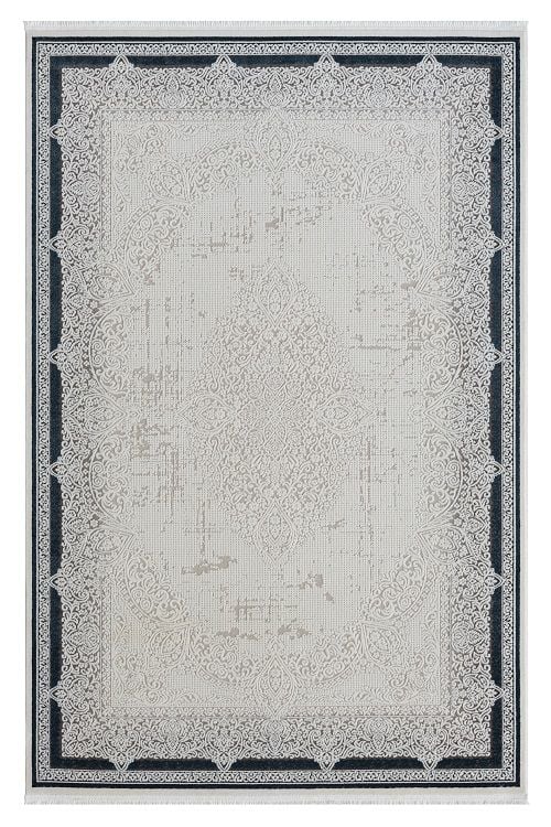 Seyran Halı Ahlat 7051 Mavi Akrilik Çerçeveli Dokuma Taban Saçaklı Modern Şık Halı