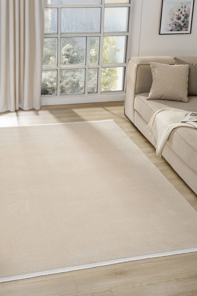 Seyran Halı Lima 0556 Bej Akrilik Pamuk Taban Modern Saçaklı Halı