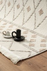 Etnik 1002 Hav Toz Vermez Yumuşak Dokulu Etnik Örgü Desenlere Sahip Modern Krem İskandinav Halı