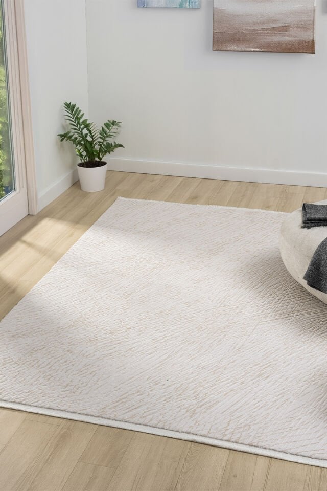 Seyran Halı Lima 0555 Bej Akrilik Pamuk Taban Modern Saçaklı Halı