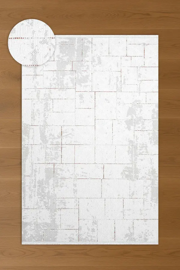 Atlas Halı Hermes HU04A Beyaz Gri Yumuşak Dokulu Akrilik Makine Dokuması Halı