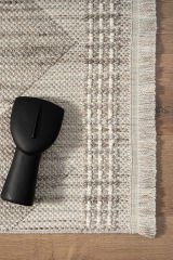 Etnik 1004 Hav Toz Vermez Yumuşak Dokulu Etnik Örgü Desenlere Sahip Modern Krem İskandinav Halı