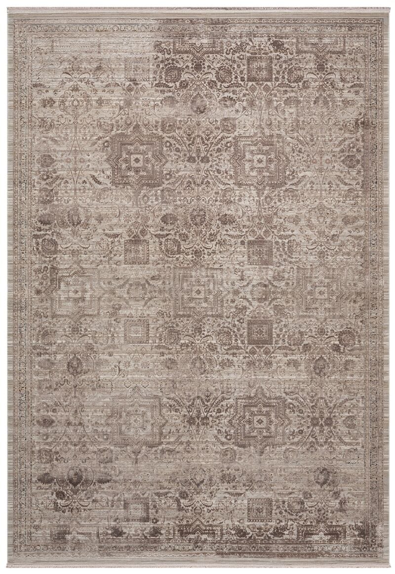 Elexus Halı Diamond 3847 Gri Vizon Akrilik Viskon Pamuk Taban Eskitme Desenli Şık Halı