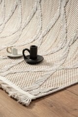 Etnik 1005 Hav Toz Vermez Yumuşak Dokulu Etnik Örgü Desenlere Sahip Modern Gri Kahverengi İskandinav Halı