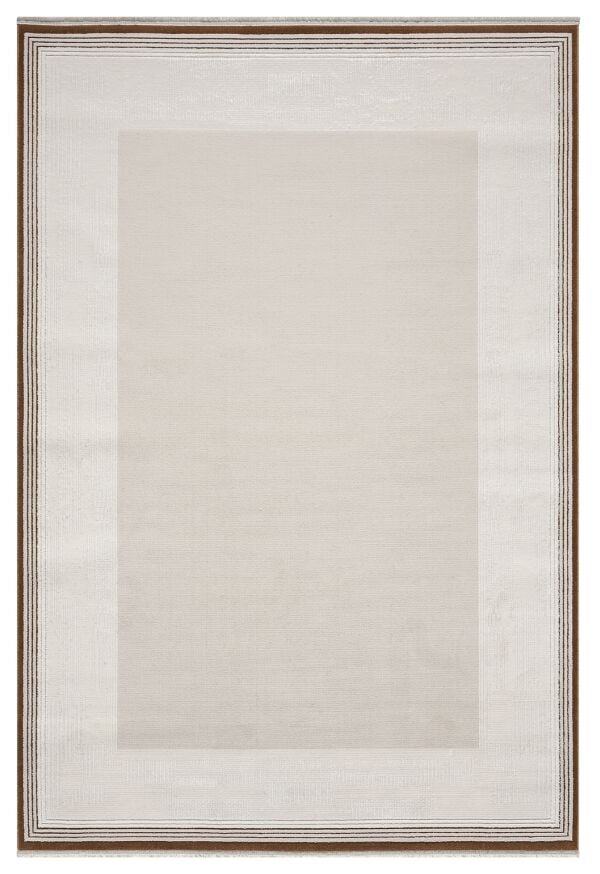 Sanat Halı Cover 4085 Bej Gri Yumuşak Yüzey Minimal Çizgili Salon ve Oturma Odası Halısı