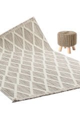 Etnik 1006 Hav Toz Vermez Yumuşak Dokulu Etnik Örgü Desenlere Sahip Modern Gri Krem İskandinav Halı