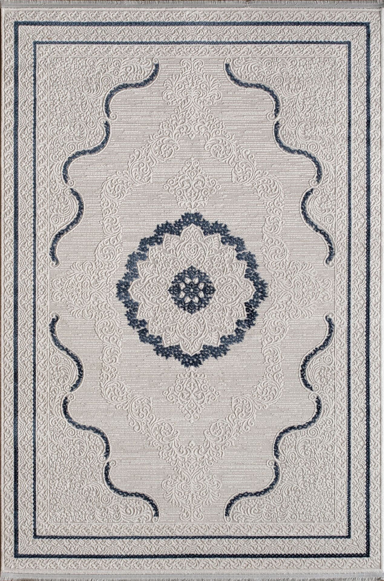 Artemis Halı Lia 01128H Krem Mavi Akrilik Klasik Çerçeveli Oturma Odası ve Salon Halısı