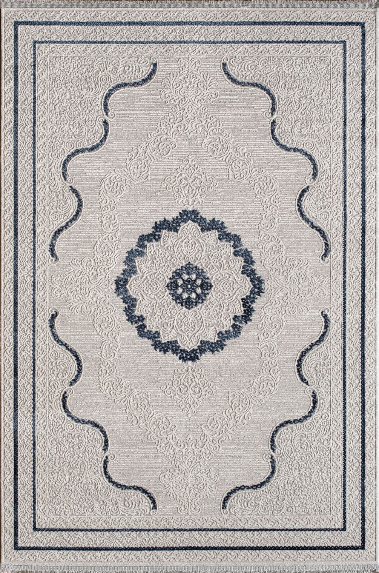 Artemis Halı Lia 01128H Krem Mavi Akrilik Klasik Çerçeveli Oturma Odası ve Salon Halısı