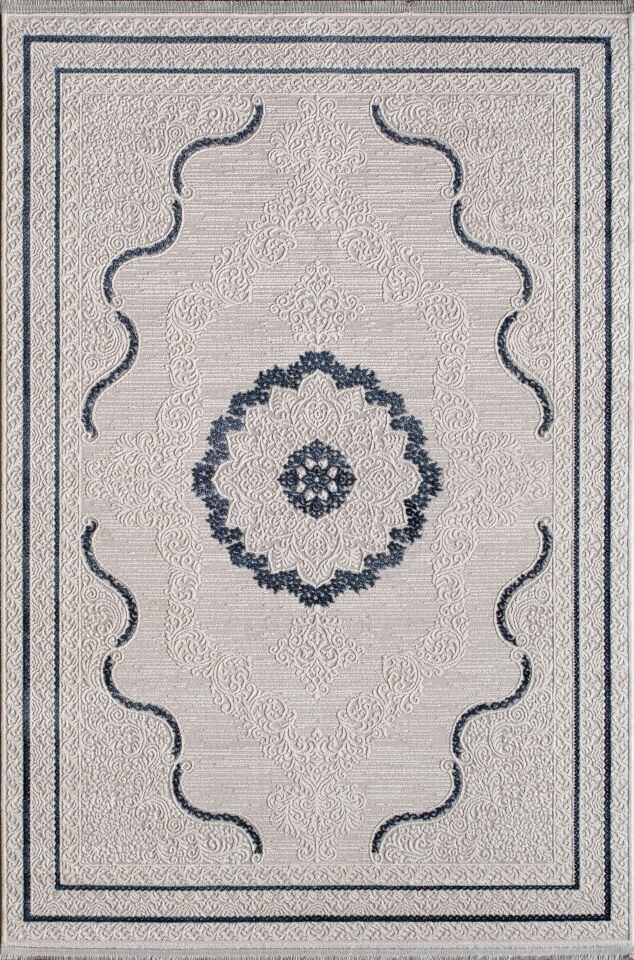 Artemis Halı Lia 01128H Krem Mavi Akrilik Klasik Çerçeveli Oturma Odası ve Salon Halısı