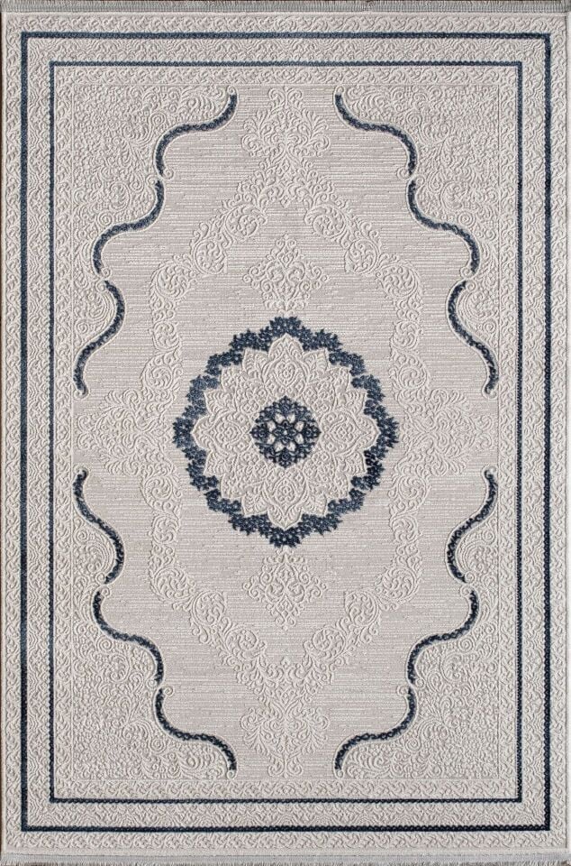 Artemis Halı Lia 01128H Krem Mavi Akrilik Klasik Çerçeveli Oturma Odası ve Salon Halısı