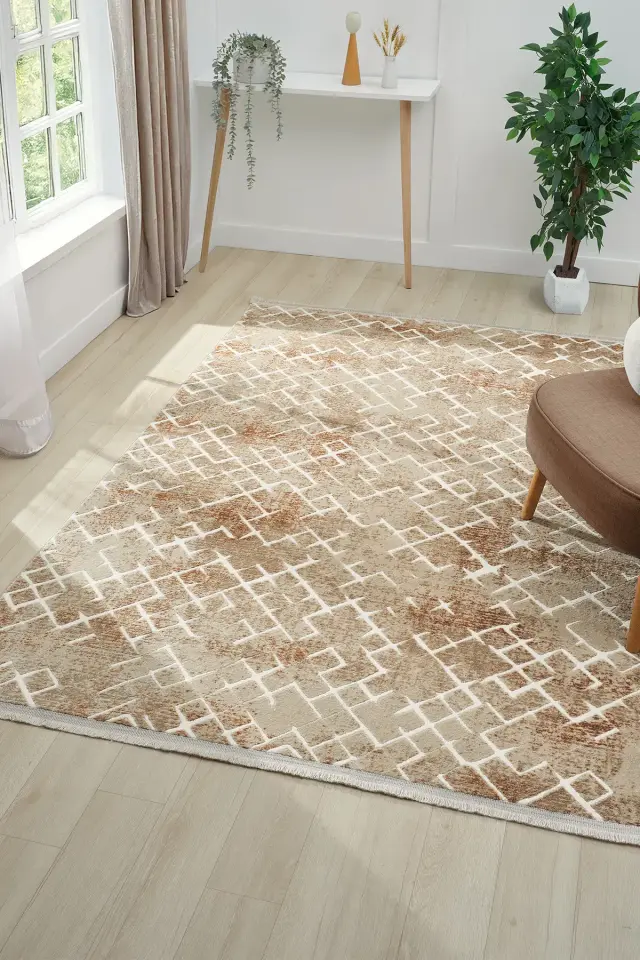 Seyran Halı Asya 521 Terra Akrilik Dokuma Taban Saçaklı Modern Şık Halı