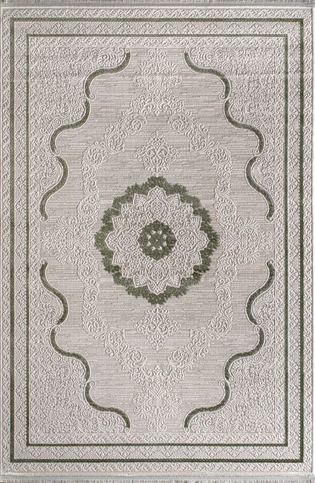 Artemis Halı Lia 01128K Krem Yeşil Akrilik Klasik Çerçeveli Oturma Odası ve Salon Halısı