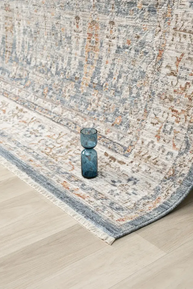 Seyran Halı Peru 10207 Mavi Polyester Çerçeveli Yumuşak Doku Yüksek Kaliteli Halı