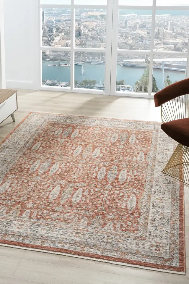 Seyran Halı Peru 10207 Terra Polyester Çerçeveli Yumuşak Doku Yüksek Kaliteli Halı