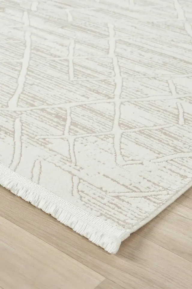 Seyran Halı Asya 522 Bej Akrilik Dokuma Taban Saçaklı Modern Şık Halı