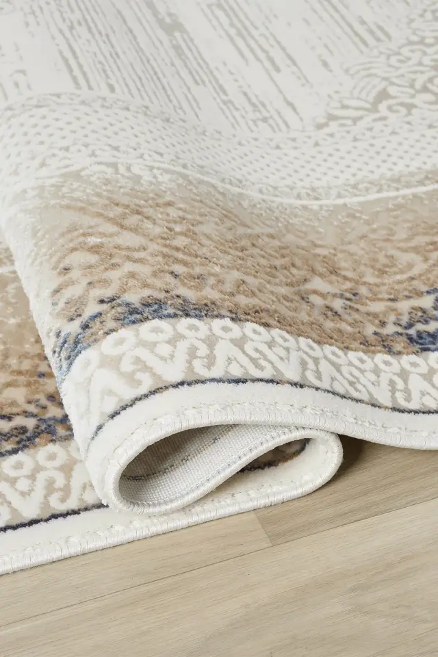 Seyran Halı Asya 525 Mavi Akrilik Çerçeveli Dokuma Taban Saçaklı Klasik Şık Halı