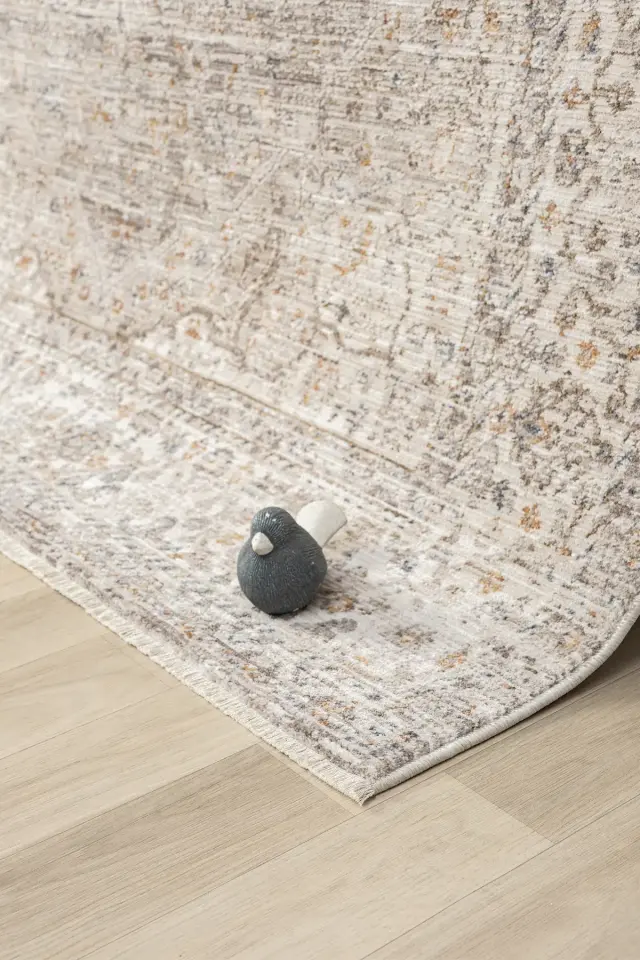 Seyran Halı Peru 10204 Bej Polyester Çerçeveli Yumuşak Doku Yüksek Kaliteli Halı