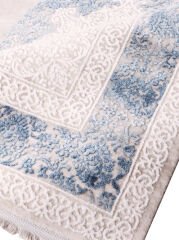 Nexus Halı Nalia 4049 Mavi Akrilik Saçaklı Çerçeveli Klasik Halı