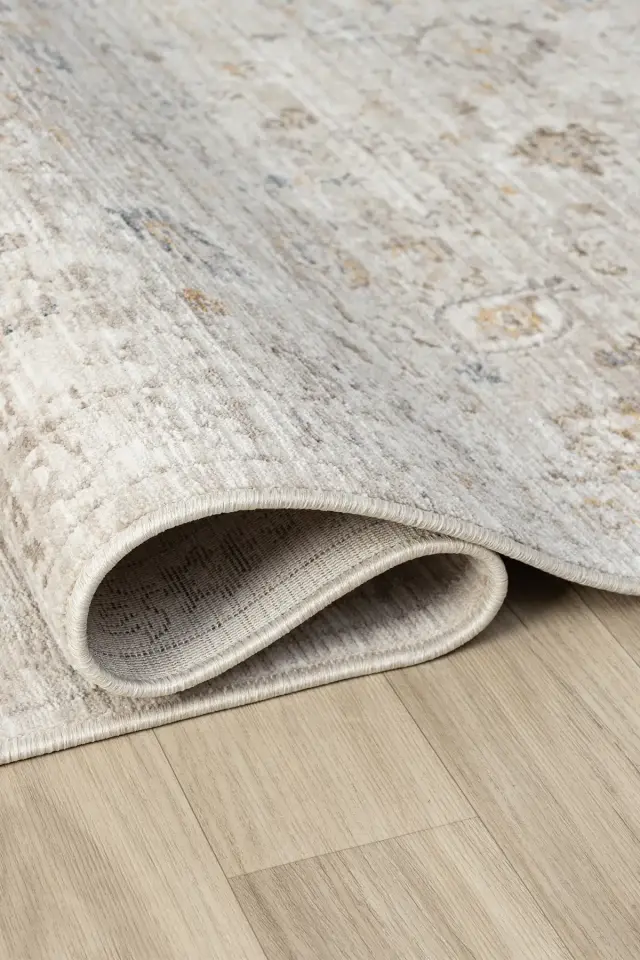 Seyran Halı Peru 10203 Bej Polyester Çerçeveli Yumuşak Doku Yüksek Kaliteli Halı