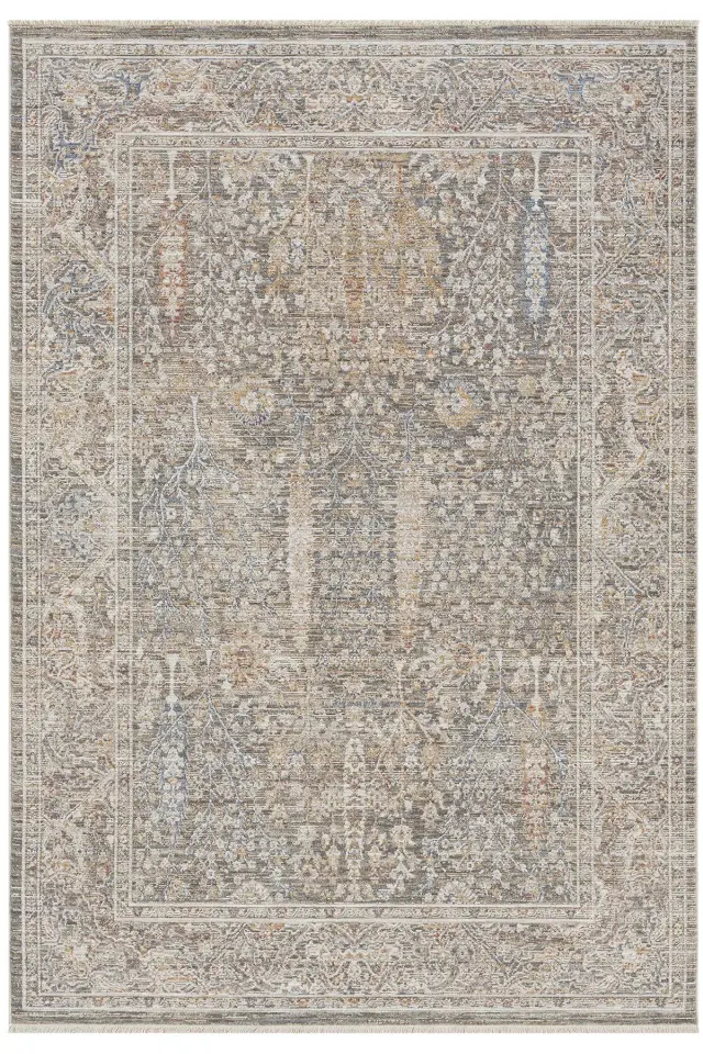 Seyran Halı Peru 10202 Bej Polyester Çerçeveli Yumuşak Doku Yüksek Kaliteli Halı