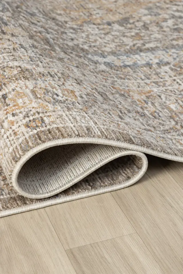 Seyran Halı Peru 10202 Bej Polyester Çerçeveli Yumuşak Doku Yüksek Kaliteli Halı