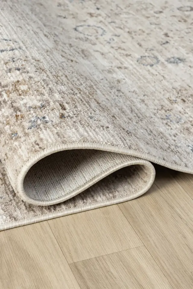 Seyran Halı Peru 10201 Bej Polyester Çerçeveli Yumuşak Doku Yüksek Kaliteli Halı