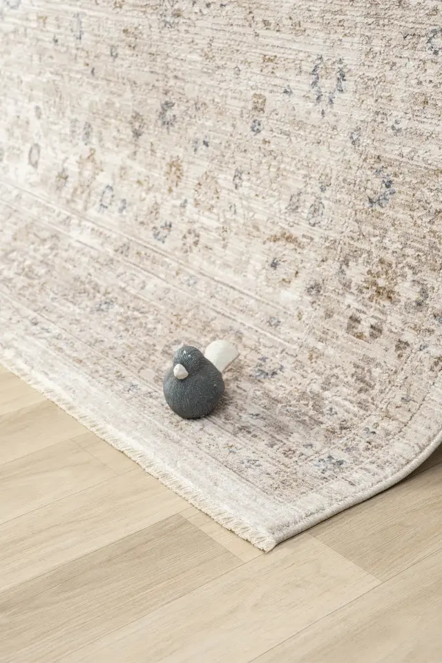 Seyran Halı Peru 10201 Bej Polyester Çerçeveli Yumuşak Doku Yüksek Kaliteli Halı