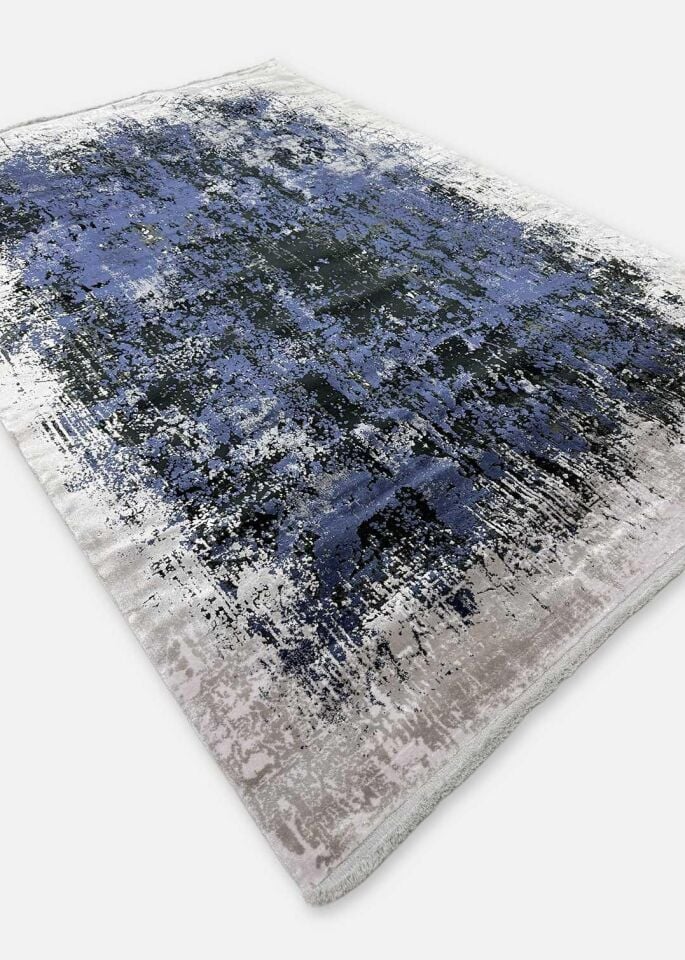 Royal Halı Babil BX05C Gri Siyah Mavi Modern Desenli Sık Dokuma  Makine Dokuması Halı