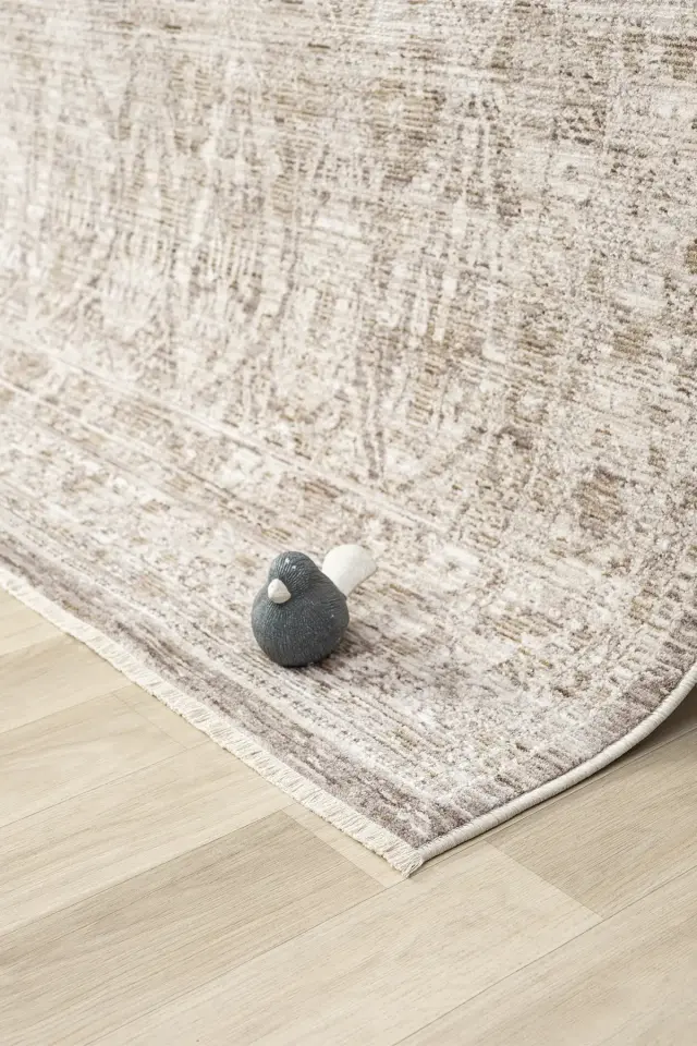 Seyran Halı Peru 10200 Bej Polyester Çerçeveli Yumuşak Doku Yüksek Kaliteli Halı