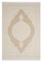 Seyran Halı Asya 524 Bej Akrilik Çerçeveli Dokuma Taban Saçaklı Klasik Şık Halı