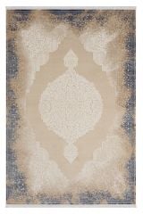 Seyran Halı Asya 524 Mavi Akrilik Çerçeveli Dokuma Taban Saçaklı Klasik Şık Halı